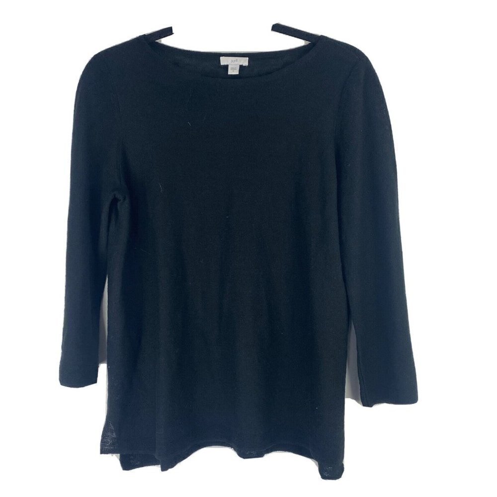 J. Jill Womens Lightweight Sweater Size S Black Linen Blend Boat Neck Pullover
